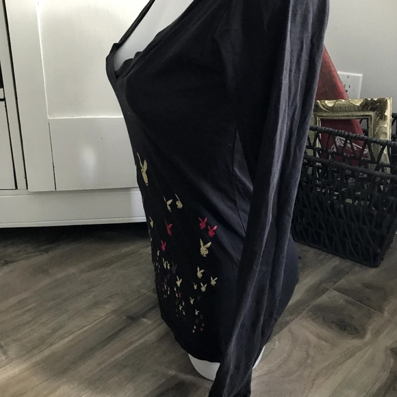 Playboy Black Long Sleeve Top Bunnies Women Size M - Picture 4 of 6